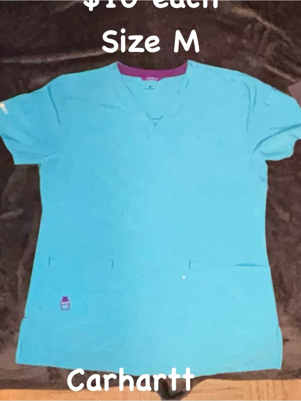 Carhartt Blue  Short-Sleeve V-Neck Scrub Top with Purple Accents